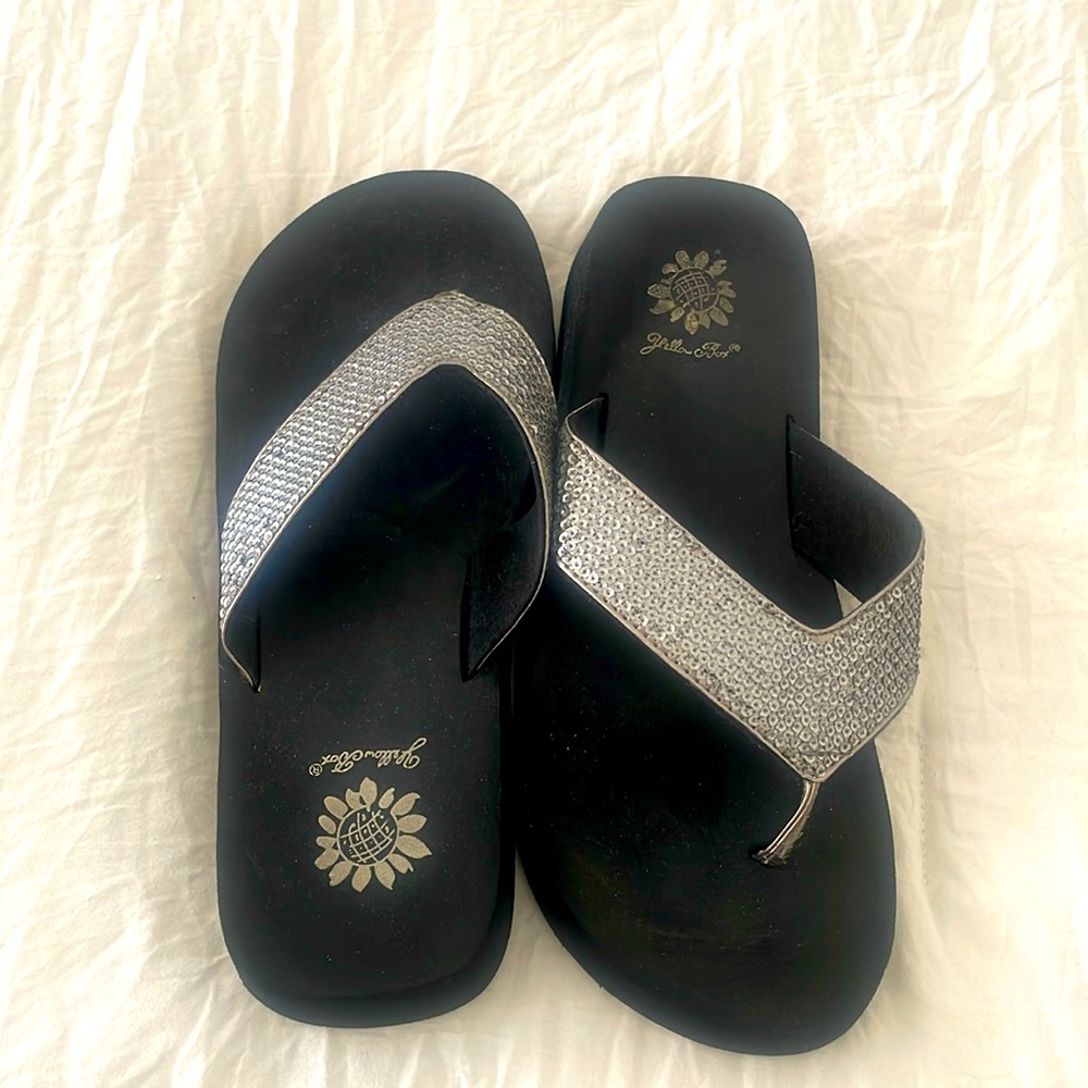 YELLOW BOX PEWTER SEQUIN FLIP FLOP